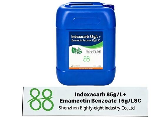 Indoxacarb 85g/L + Emamectin Benzoate 15g/L SC compound insecticide, strong synergistic effect for lepidoptera pests, fast knockdown and long residual effect, factory bulk agrochemical supply.